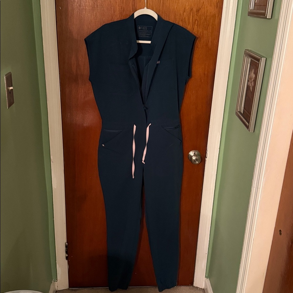 Figs Rafaela Scrub Jumpsuit in Caribbean Blue